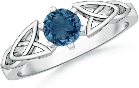 Angara Natural London Blue Topaz Solitaire Ring for Women | Solitaire Round London Blue Topaz Celtic Knot Ring in 14K Solid Gold/Silver/Platinum | December Birthday, Gemstone Jewellery Gift in Saudi Arabia