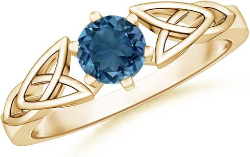 Angara Natural London Blue Topaz Solitaire Ring for Women | Solitaire Round London Blue Topaz Celtic Knot Ring in 14K Solid Gold/Silver/Platinum | December Birthday, Gemstone Jewellery Gift in Saudi Arabia