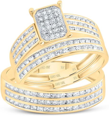 مجموعة خواتم الزفاف من Jewels By Lux من الذهب الأصفر عيار 10 قيراط، له ولها 7/8 Cttw من الألماس الطبيعي والزمرد، مقاس النساء: 5-9، مقاس الرجال: 8-12 in Saudi Arabia