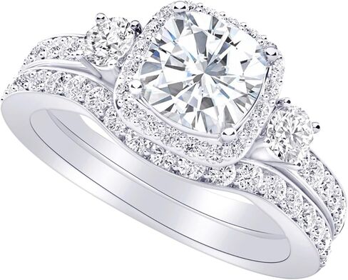 وسادة من 1 إلى 6 قيراط من الذهب الأبيض عيار 14 قيراط والماس LAB GROWN ومجموعة زفاف من الألماس (مركز 1 قيراط، جودة الإرث AAAA) in Kuwait