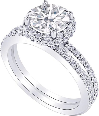 1-8 Carat (ctw) White Gold Round Cut LAB GROWN Diamond Halo Diamond Engagement Wedding Bridal Set (Color E-F Clarity VS2-SI1) in Saudi Arabia