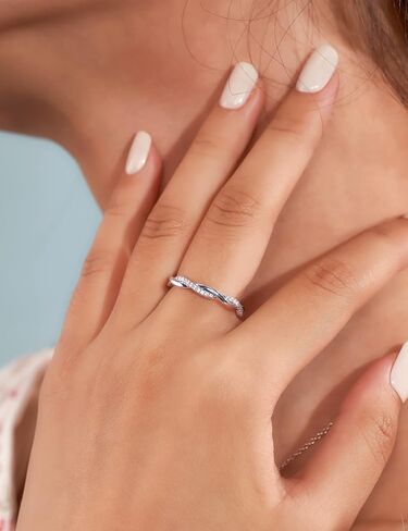 IMOLOVE مويسانيتي خواتم الزفاف للنساء خواتم ملتوية 925 خواتم من الفضة الاسترليني مع 18 قيراط مطلية بالذهب الأبيض الخلود تكويم خاتم الخطوبة مقاس 4-11 in Kuwait