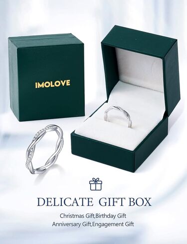 IMOLOVE مويسانيتي خواتم الزفاف للنساء خواتم ملتوية 925 خواتم من الفضة الاسترليني مع 18 قيراط مطلية بالذهب الأبيض الخلود تكويم خاتم الخطوبة مقاس 4-11 in Kuwait