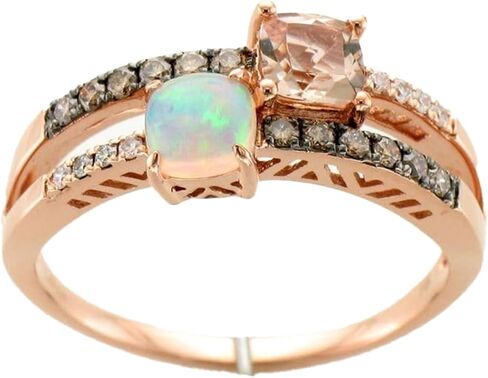 LE VIAN 1/4 Carat Vanilla and Chocolate Diamond With Morganite and Opal Statement Ring for Women | 14K Rose Gold Ring for Her (H-I, Brown, SI1-SI2, 0.25 Cttw) Promise Wedding Anniversary Size 6.5 in Saudi Arabia