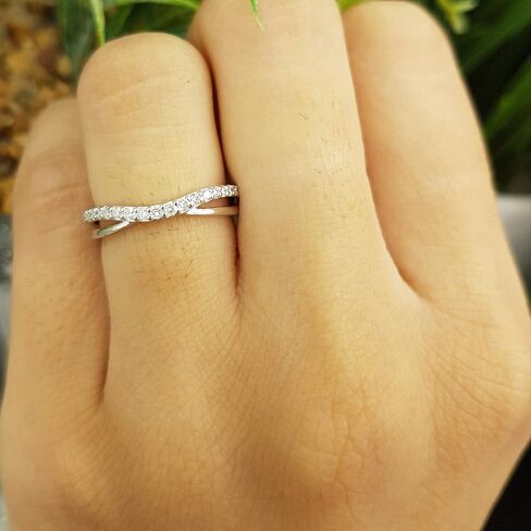 Dazzlingrock Collection 0.25 Carat (ctw) Round Lab Grown White Diamond Ladies Wedding Guard Contour Band 1/4 CT | 925 Sterling Silver in Saudi Arabia