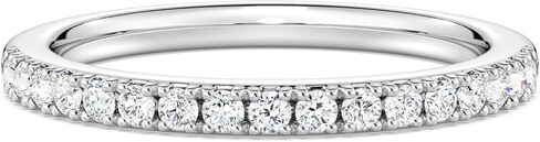 MSBLUE® 2.2MM Classic Moissanite Wedding Ring, Round Cut Half Eternity Band, 14K White Gold Vermeil, Rhodium Finished in Saudi Arabia