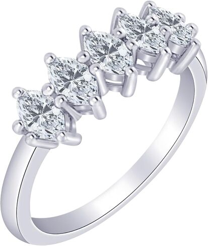 1-5 قيراط (ctw) ذهب أبيض عيار 14 قيراط مستدير من الماس للسيدات من LAB GROWN Diamond للسيدات 5 أحجار لذكرى الزفاف مجموعة فاخرة (D-E Color VS1-VS2 Clarity) in Kuwait