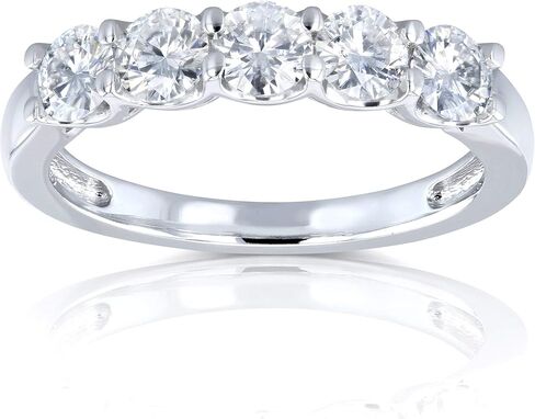 Kobelli Five Stone 4/5 Carat TGW Round Brilliant Near Colorless Moissanite (GH) Bridal Wedding Band in 14k White Gold - Size 7 in Saudi Arabia