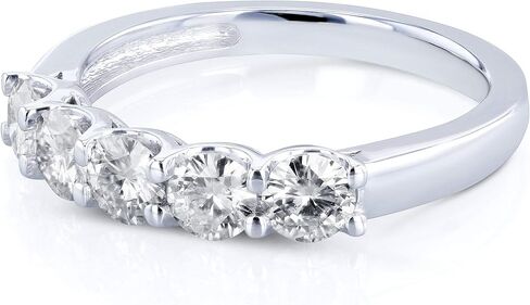 Kobelli Five Stone 4/5 Carat TGW Round Brilliant Near Colorless Moissanite (GH) Bridal Wedding Band in 14k White Gold - Size 7 in Saudi Arabia