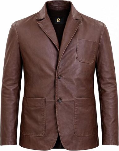 Rauly Real Lambskin Leather Blazer Men Notched Collar Button Closure Front Casual Mens Leather Coat in Saudi Arabia