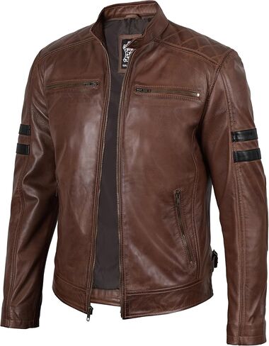 Decrum Real Leather Jacket Men - Cafe Racer Style Casual Lambskin Mens Leather Jacket in Saudi Arabia