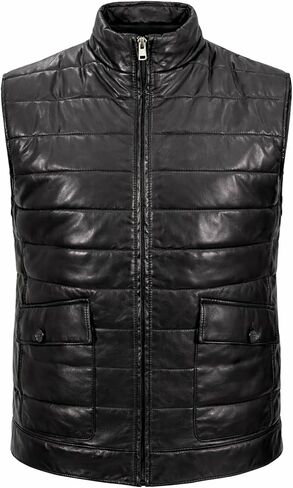Rauly Mens Real Lambskin Leather Puffer Vest - Classical Style Sleeveless Puffer Jacket Men’s Fashion Outerwear in Saudi Arabia