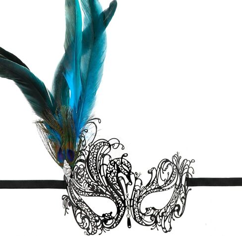 Thmyo Masquerade Metal Mask,Rhinestone Peacock Feathers Venetian Halloween Costume Mask in Kuwait