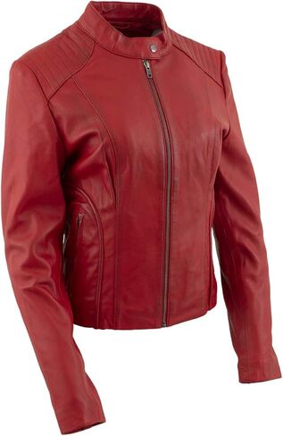 Milwaukee Leather LKL2738 Women's Red Premium Leather Scuba Style Biker Jacket w/Mandarin Collar in Saudi Arabia