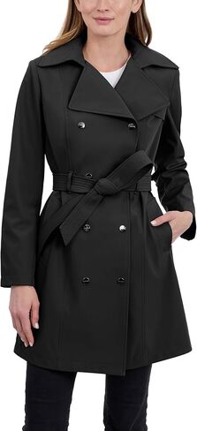 Calvin Klein Women's Trench Coat, Double Breasted with Detachable Hood and Belt, Black, Large in Saudi Arabia