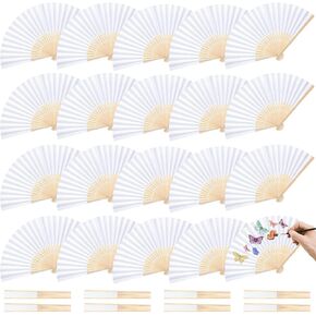 JOHOUSE 28 قطعة من مراوح اليد الورقية البيضاء القابلة للطي 8.3 بوصة - مراوح محمولة قابلة للطي للنساء، هدايا حفلات الزفاف، دش الزفاف، الحرف اليدوية، دعامات التصوير الفوتوغرافي in Kuwait