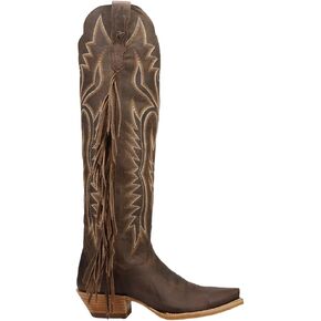 Dan Post Boots Womens Prairie Dancer Fringe Zippered Snip Toe Casual Boots Over the Knee Low Heel 1-2" - Brown in Saudi Arabia