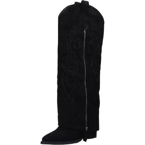 Women's Fold Over Knee High Cowboy Boots with Double-Layer Zipper, Chunky Block Heel,Tall Boots for Casual, Office, Party and Daily Wear in Saudi Arabia