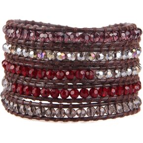 KELITCH Clear Crystal Bead 5 Wrap Bracelet With Leather Rope Cuff Bangle Handmade Fashion Strand Bracelet For Women in Saudi Arabia