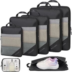 Ultralight Compression Packing Cubes for Travel,Expandable Packing Organizers for carry on Suitcase With Clear Toiletries Bag and Backpack Bag 7 Set in Kuwait