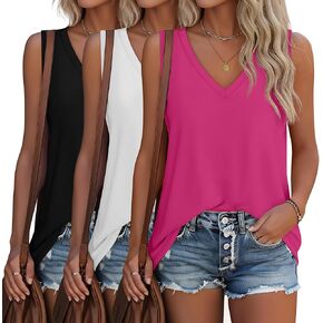 Riyiper 3 Pcs Sleeveless Tank Tops for Women Summer Deep V Neck Sleeveless Basic Tanks Tops Loose Fit Workout Yoga Shirt in Kuwait