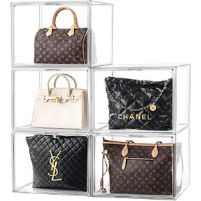 HBlife 5 Pack Purse Storage Organizer for Closet, Large Clear Stackable Handbag Display Case Box with Magnetic Door for Collectibles, Cosmetics, Women Heels and Toys in Saudi Arabia