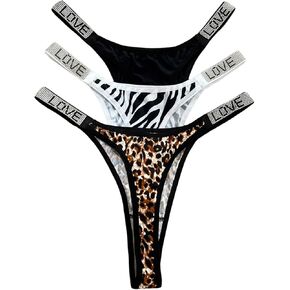 SHENHE Women's 3 Pack Rhinestone Glitter Thongs Sexy Animal Print Low Rise Tanga Underwear in Saudi Arabia
