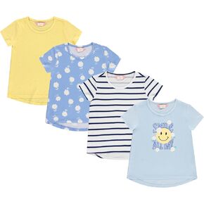 BTween Girls 4-Piece Summer Tops | Fashionable Short Sleeve T-Shirt | Casual Daily Shirt for Kids - Assorted Colors in Kuwait