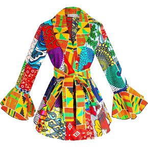 قمم الطباعة الأفريقية أنقرة Splic بلوزة Kente القماش الشمع حزام سترة in Saudi Arabia