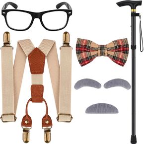 100 Days of School Old Man Costume for Boys Include Glasses Suspenders Bow Tie Crutch Mustache for Grandpa Dress Up in Kuwait