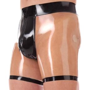 IOKUKI Men's Latex Rubber Boxer Shorts,Latex Shorts with Zipper at Crotch Handmade Panties for Theme Club in Kuwait