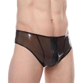 IOKUKI Latex Rubber Briefs,Transparent Black Latex Shorts with Crotch Zipper Handmade Panties for Men in Kuwait