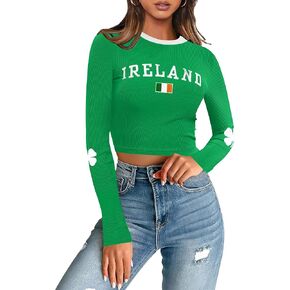 بالنسبة إلى G و PL Women St. Patrick's Crew Neck Long Sleeve Clover Shirt Slim Mitted Irish Lucky Robbed Top in Kuwait
