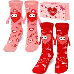Valentines Day Gifts for Her, 2 Pairs Valentines Socks for Women, Funny Magnetic Holding Hands Couple Socks for Wife Friends or Teens in Saudi Arabia