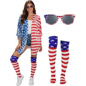ملابس فوروي الرابع من يوليو للنساء كيمونو وطني يغطي النظارات الشمسية والجوارب الأمريكية للاحتفال بيوم الاستقلال in Kuwait