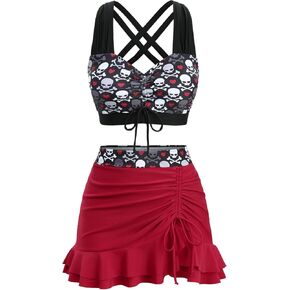 ROSE GAL Plus Size Gothic Skulls 2 Piece Swimsuits for Women Tummy Control Two Piece Tankini Set in Saudi Arabia
