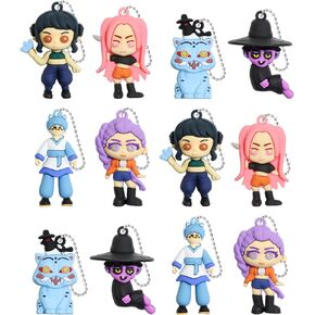 12Pcs K Pop Demon Hunters Action Figure,Demon Hunters Keychains Holder Car Key Ring Mobile Phone Bag Hanging,Unique Action Figures Decorations Gifts for Fans Office Room Figurine Decor in Saudi Arabia