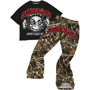 Boy's Y2K Outfits Short Sleeve Star Graphic Tees and Flared Sweatpants 2 Piece Sets in Saudi Arabia