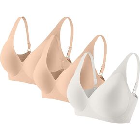 3 Pack Jelly Bras for Women Wireless Deep V Soft Brassiere Seamless Tshirt Push Up Bralettes Sexy Plunge Everyday Bra in Kuwait