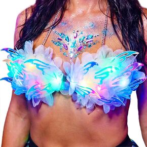 REETAN Light Up Bra Top LED Sparkly Glow Tops Featival Rave Outfit Accessories for Women White in Saudi Arabia