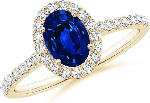 Angara Natural Blue Sapphire Ring for Women | Prong-Set Oval Blue Sapphire Halo Ring with Diamond Accents in 14K Solid Gold/Platinum | September Birthday, Gemstone Jewellery Gift in Saudi Arabia