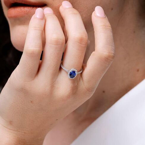 Angara Natural Blue Sapphire Ring for Women | Prong-Set Oval Blue Sapphire Halo Ring with Diamond Accents in 14K Solid Gold/Platinum | September Birthday, Gemstone Jewellery Gift in Saudi Arabia