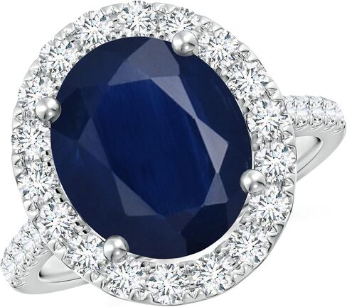 Angara Natural Blue Sapphire Ring for Women | Prong-Set Oval Blue Sapphire Halo Ring with Diamond Accents in 14K Solid Gold/Platinum | September Birthday, Gemstone Jewellery Gift in Saudi Arabia