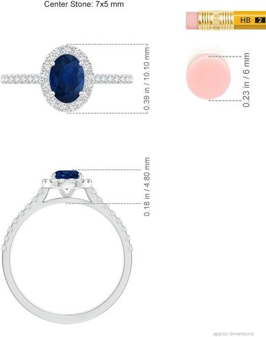 Angara Natural Blue Sapphire Ring for Women | Prong-Set Oval Blue Sapphire Halo Ring with Diamond Accents in 14K Solid Gold/Platinum | September Birthday, Gemstone Jewellery Gift in Saudi Arabia
