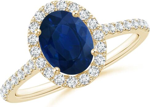 Angara Natural Blue Sapphire Ring for Women | Prong-Set Oval Blue Sapphire Halo Ring with Diamond Accents in 14K Solid Gold/Platinum | September Birthday, Gemstone Jewellery Gift in Saudi Arabia