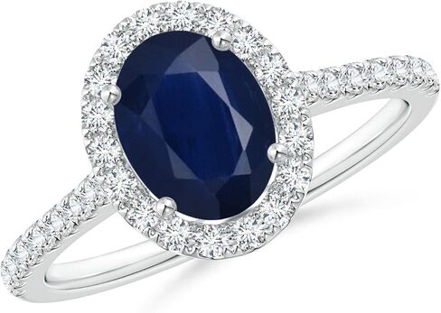 Angara Natural Blue Sapphire Ring for Women | Prong-Set Oval Blue Sapphire Halo Ring with Diamond Accents in 14K Solid Gold/Platinum | September Birthday, Gemstone Jewellery Gift in Saudi Arabia