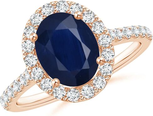 Angara Natural Blue Sapphire Ring for Women | Prong-Set Oval Blue Sapphire Halo Ring with Diamond Accents in 14K Solid Gold/Platinum | September Birthday, Gemstone Jewellery Gift in Saudi Arabia