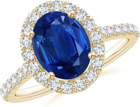 Angara Natural Blue Sapphire Ring for Women | Prong-Set Oval Blue Sapphire Halo Ring with Diamond Accents in 14K Solid Gold/Platinum | September Birthday, Gemstone Jewellery Gift in Saudi Arabia
