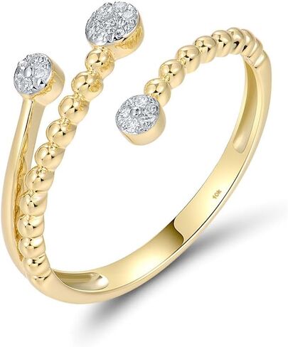 Santuzza 10K Yellow Solid Gold Twist Open Ring Genuine Diamond Dainty Adjustable Ring for Women in Saudi Arabia