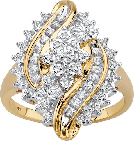 PalmBeach Yellow Gold-plated Sterling Silver Round Genuine Diamond Cluster Bypass Ring (1/3 cttw, I Color, I3 Clarity) Sizes 6-10 in Saudi Arabia
